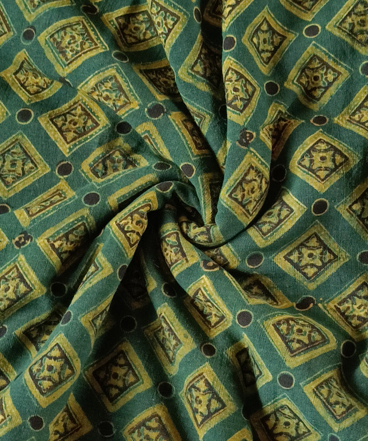 2.5m Green yellow handspun handwoven ajrakh cotton kurta material