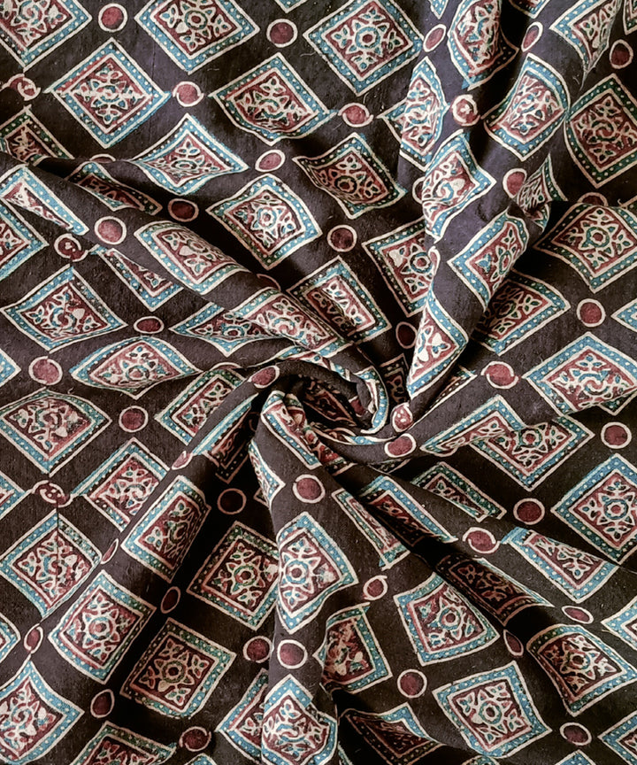 2.5m Black red blue handspun handwoven cotton ajrakh kurta material