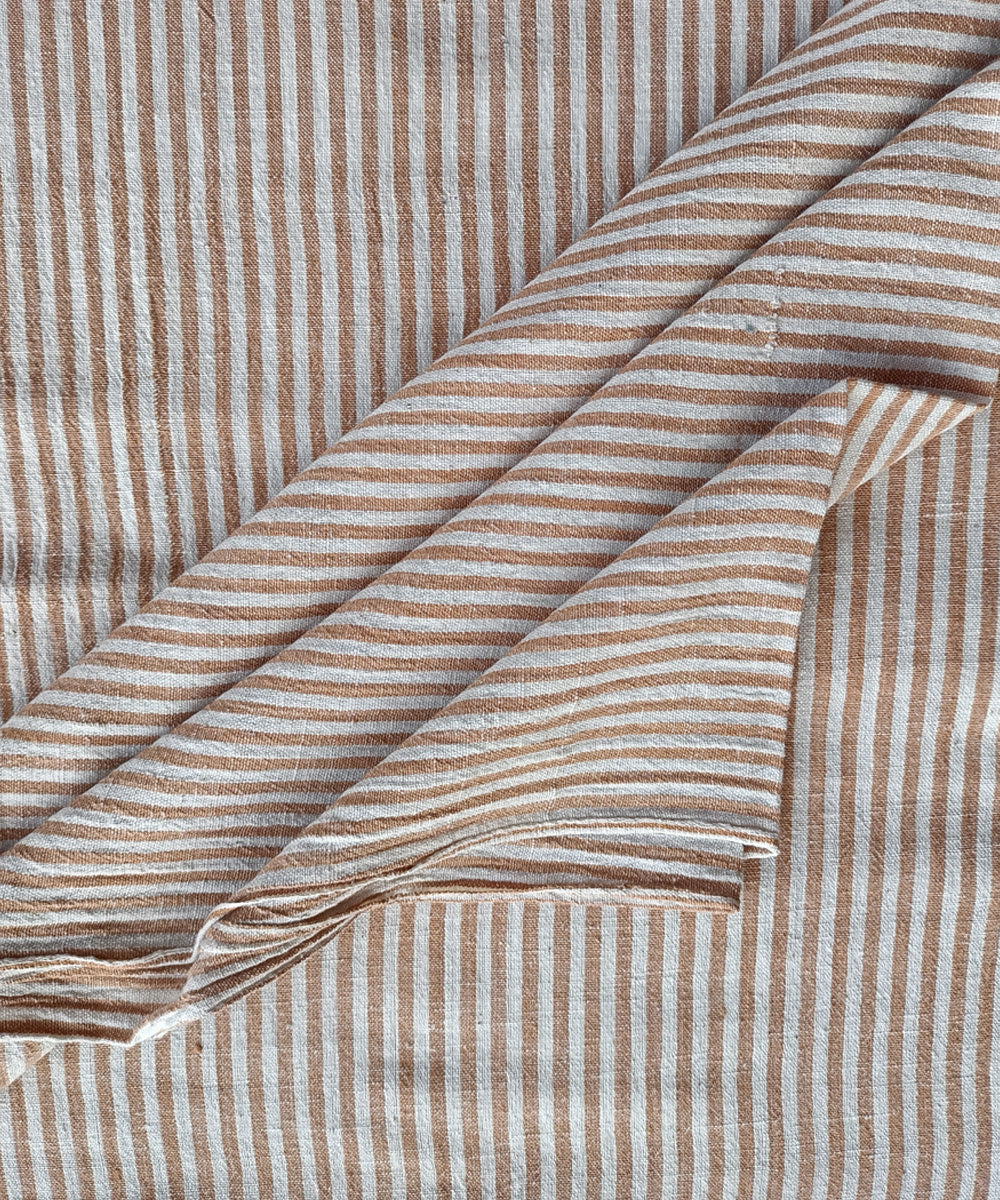 2.5 m White saffron handspun hand loom cotton stripes kurta material