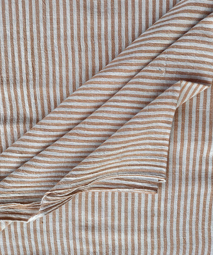 2.5 m White saffron handspun hand loom cotton stripes kurta material