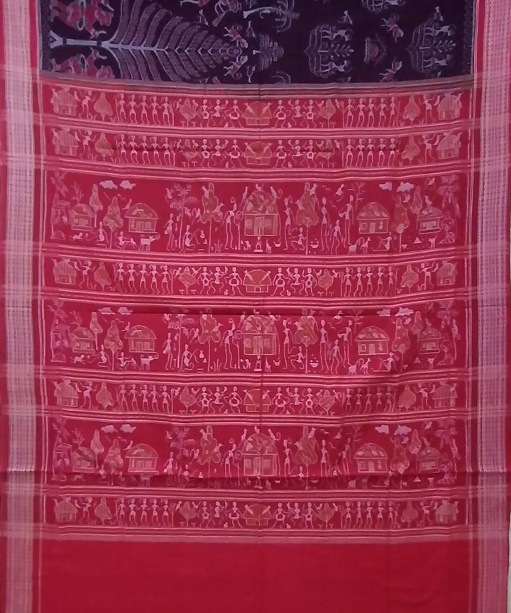 Dark purple pink handwoven cotton sambalpuri saree