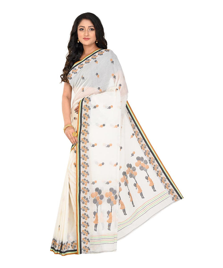 White brown handwoven cotton tangail saree