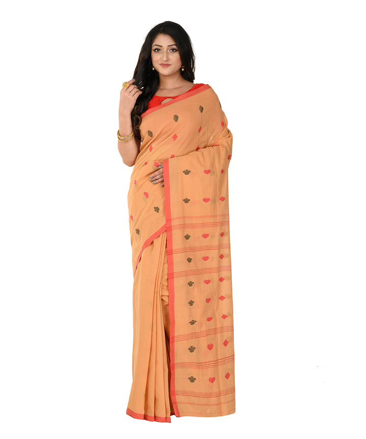 Orange red handwoven cotton tangail saree