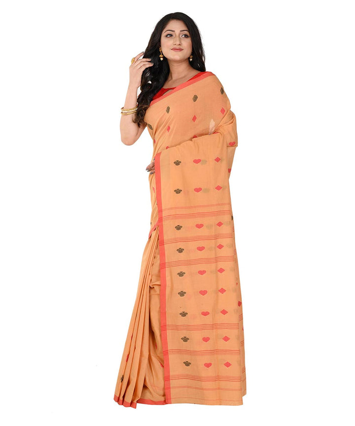 Orange red handwoven cotton tangail saree
