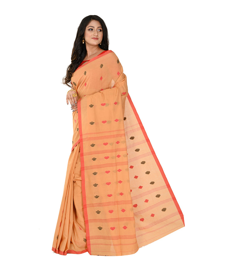 Orange red handwoven cotton tangail saree