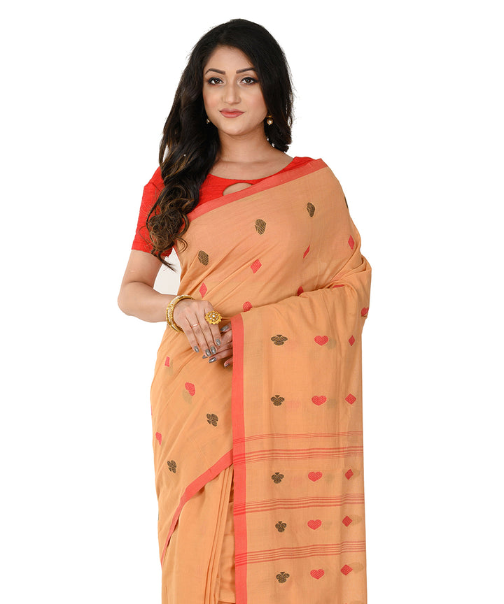 Orange red handwoven cotton tangail saree