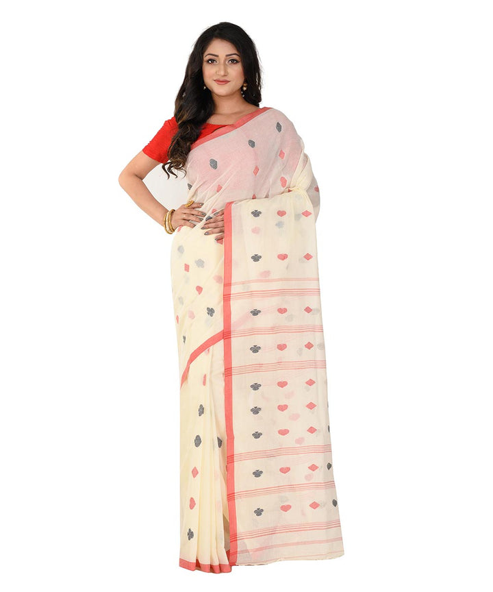 White red hand woven cotton tangail saree
