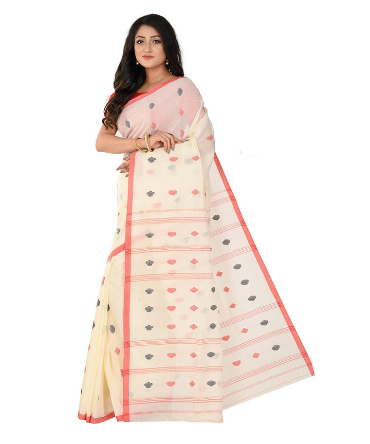 White red hand woven cotton tangail saree