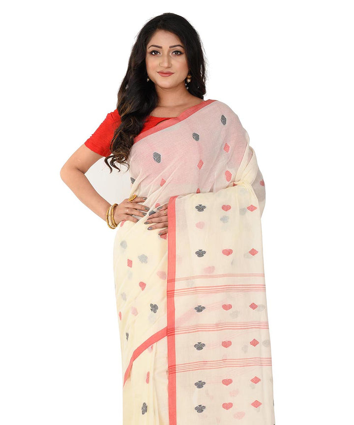 White red hand woven cotton tangail saree