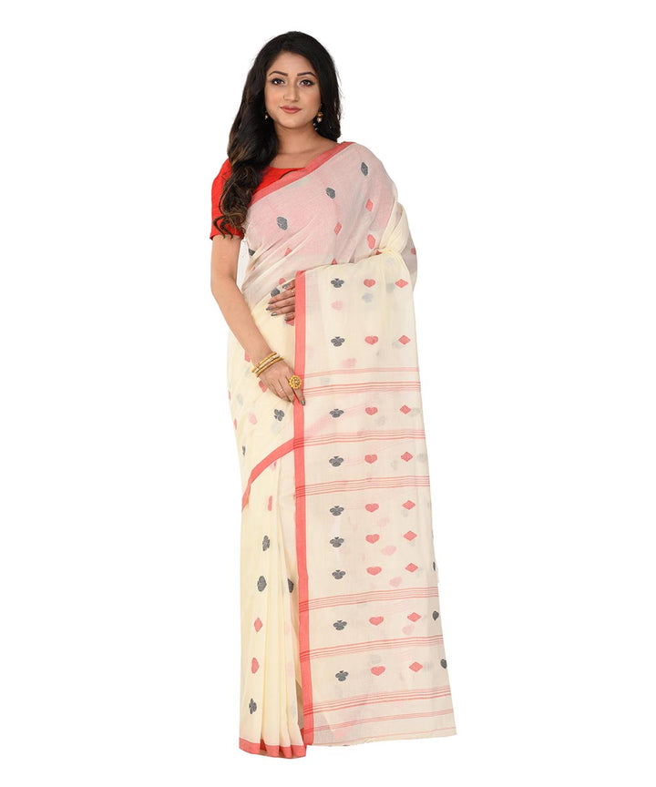 White red hand woven cotton tangail saree