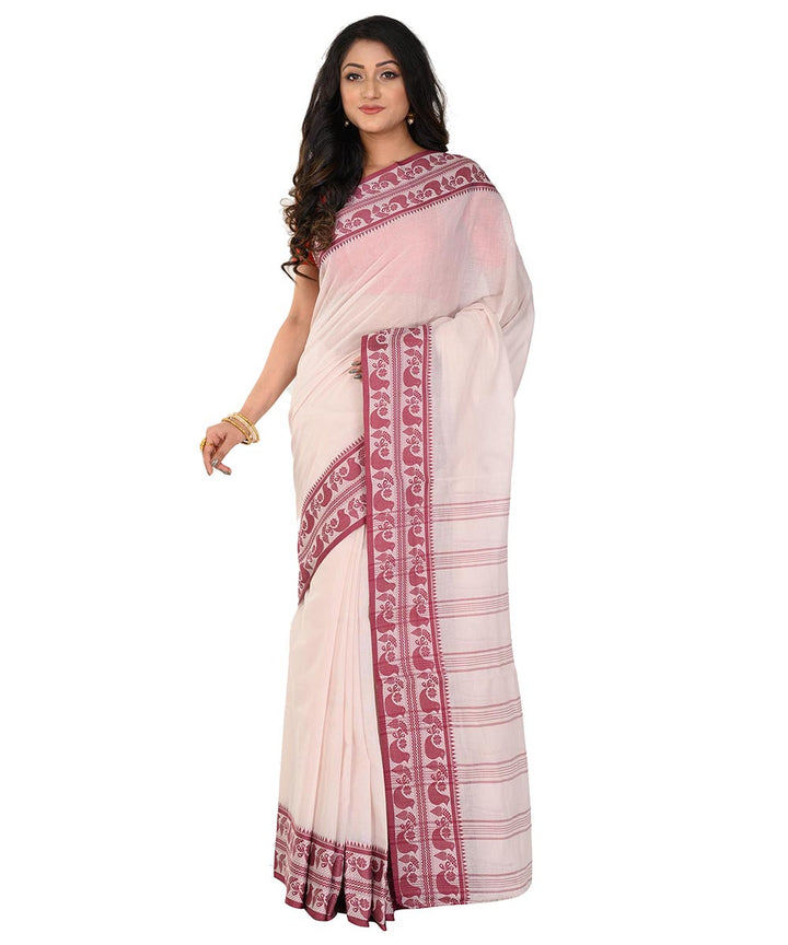 White purple handwoven cotton tangail saree