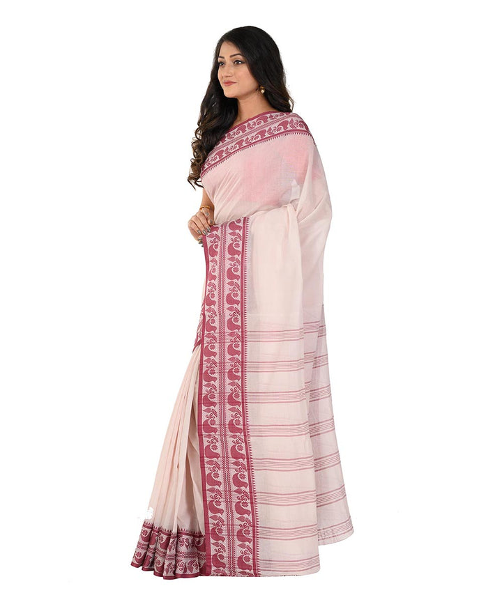 White purple handwoven cotton tangail saree