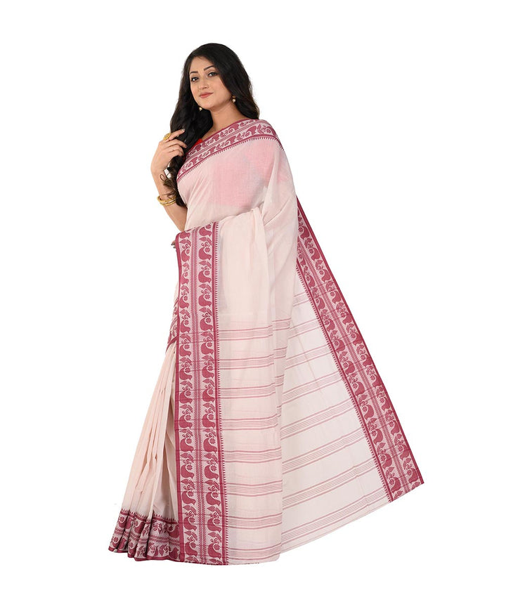 White purple handwoven cotton tangail saree