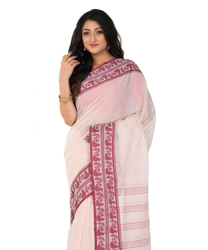 White purple handwoven cotton tangail saree
