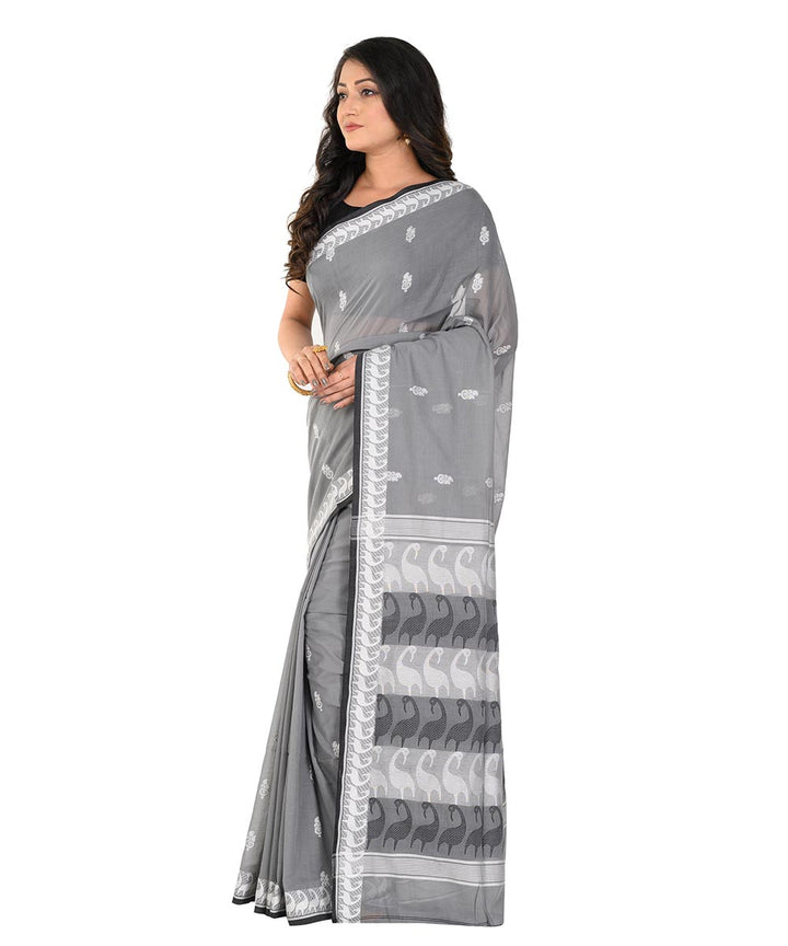 Grey black handloom cotton tangail saree