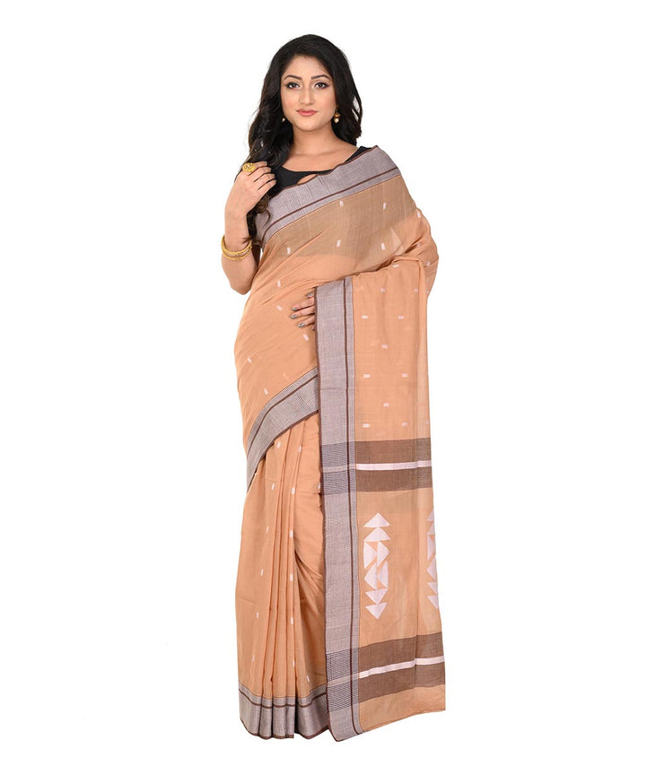 Brown black handwoven cotton tangail saree