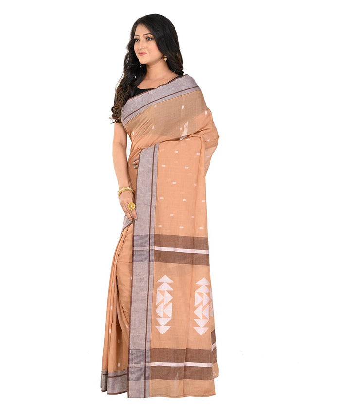 Brown black handwoven cotton tangail saree