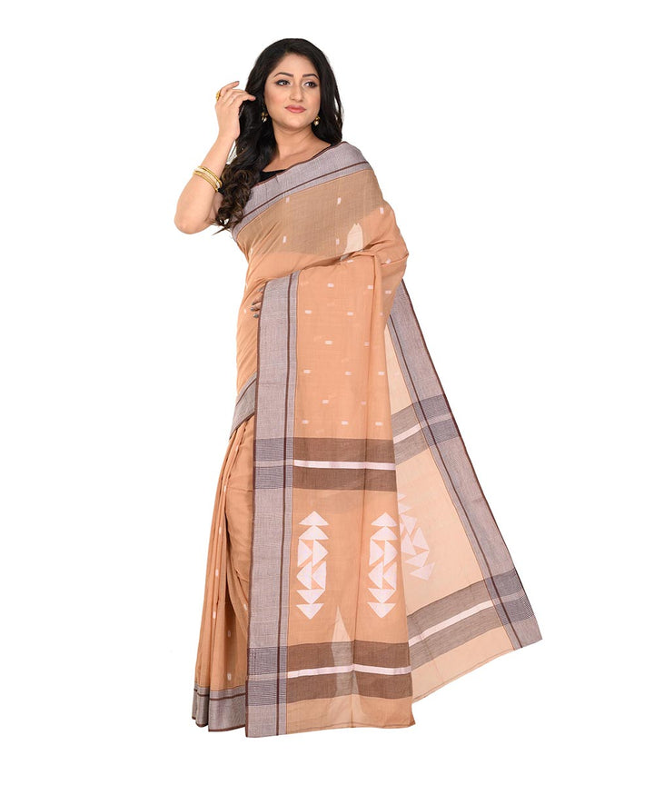 Brown black handwoven cotton tangail saree