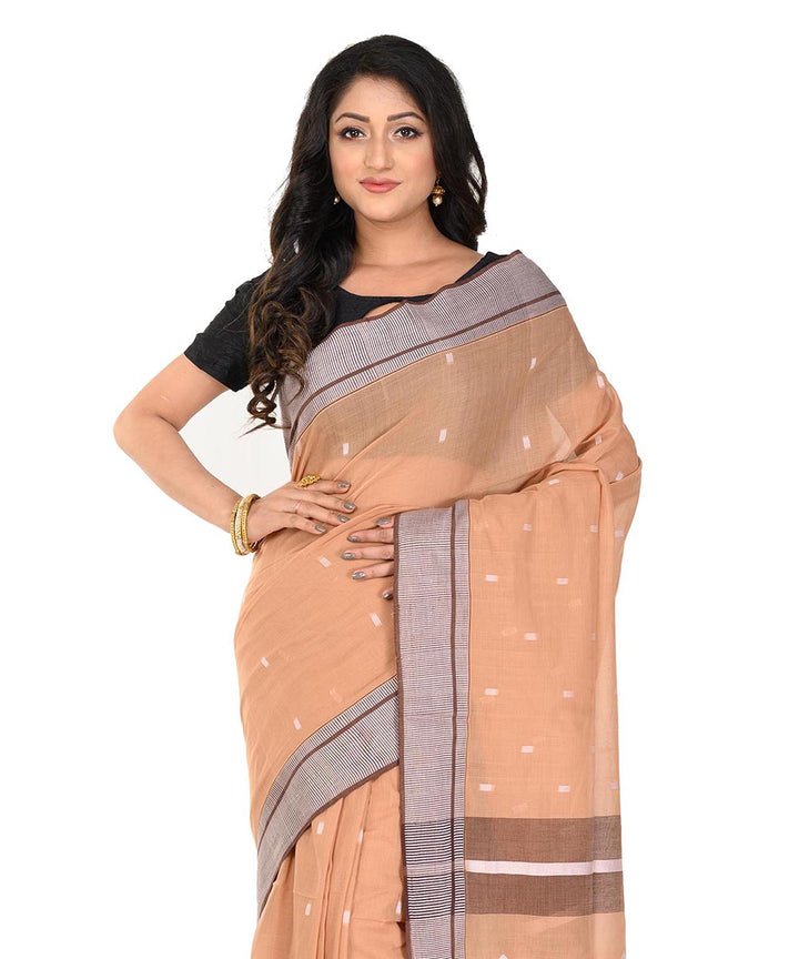 Brown black handwoven cotton tangail saree