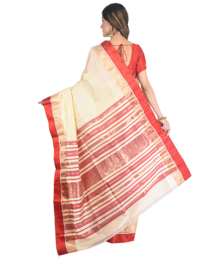 Beige and red handloom garad silk saree