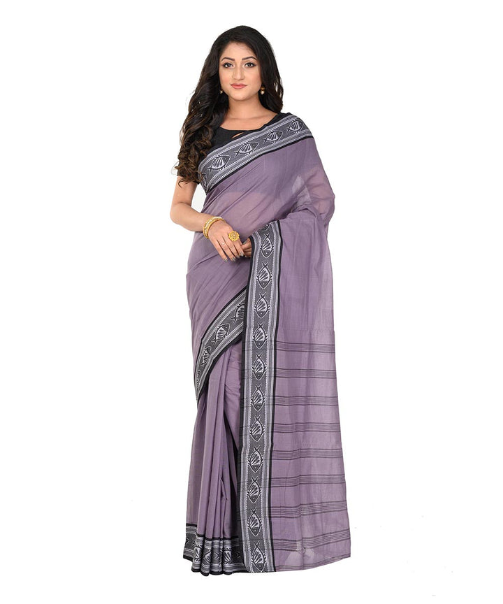 Purple black handwoven cotton tangail saree