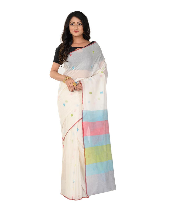 White blue handwoven cotton tangail saree