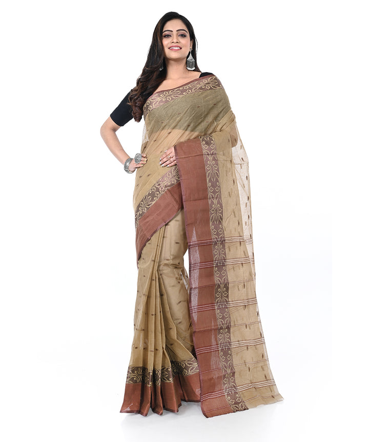 Brown handwoven cotton shantipuri saree