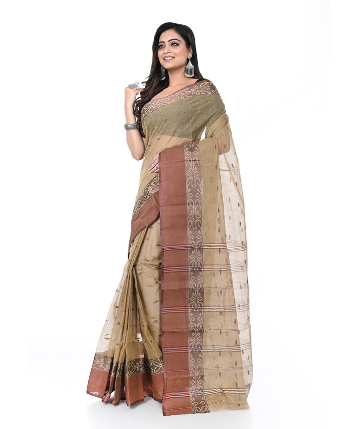 Brown handwoven cotton shantipuri saree