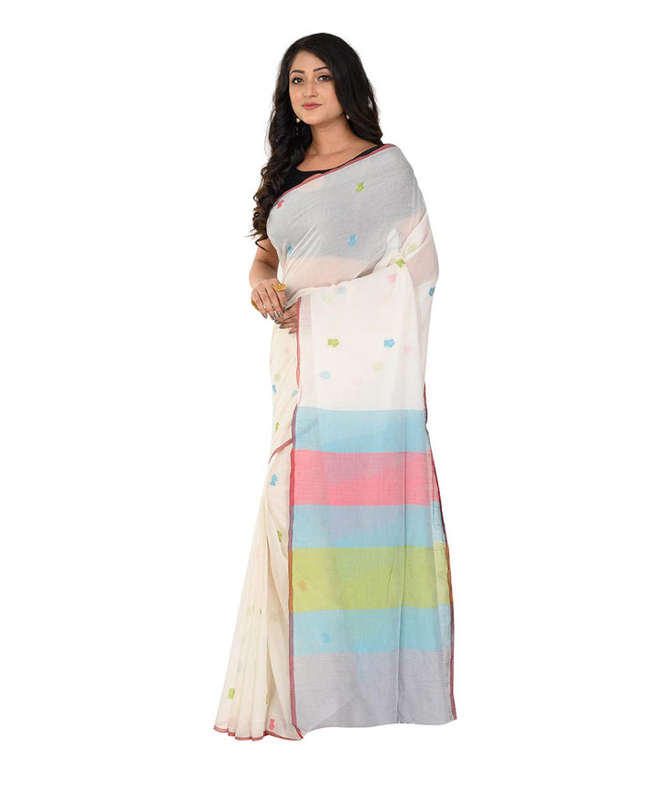 White blue handwoven cotton tangail saree