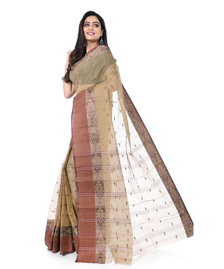 Brown handwoven cotton shantipuri saree