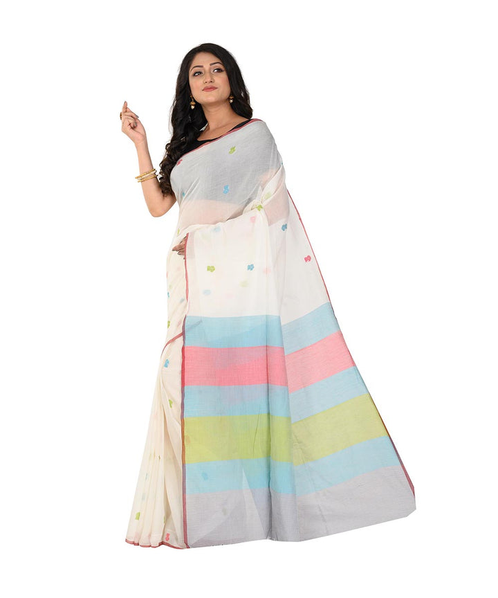White blue handwoven cotton tangail saree