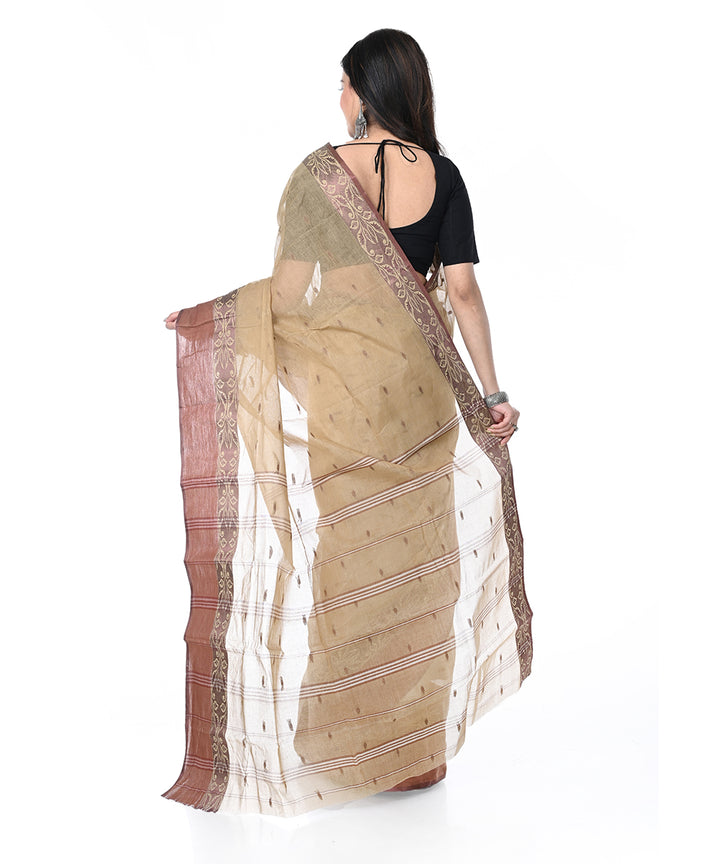 Brown handwoven cotton shantipuri saree
