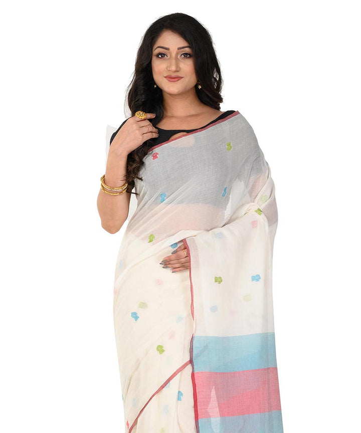 White blue handwoven cotton tangail saree