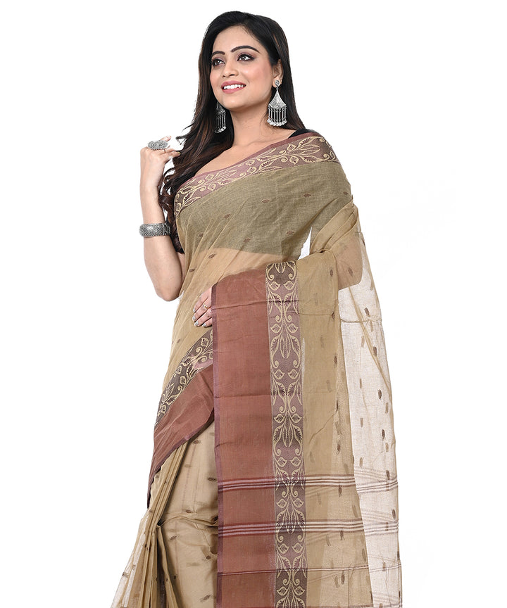 Brown handwoven cotton shantipuri saree