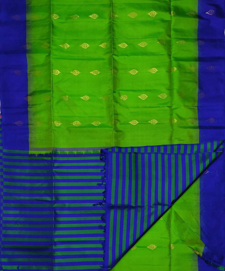 Light green and blue handloom soft silk saree