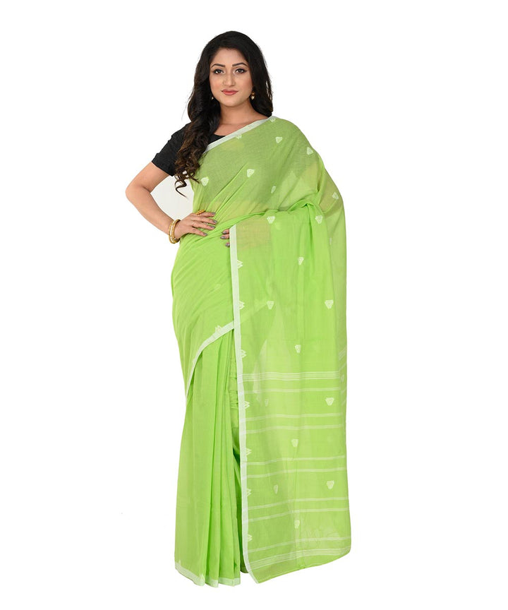 Lime green handwoven cotton tangail saree