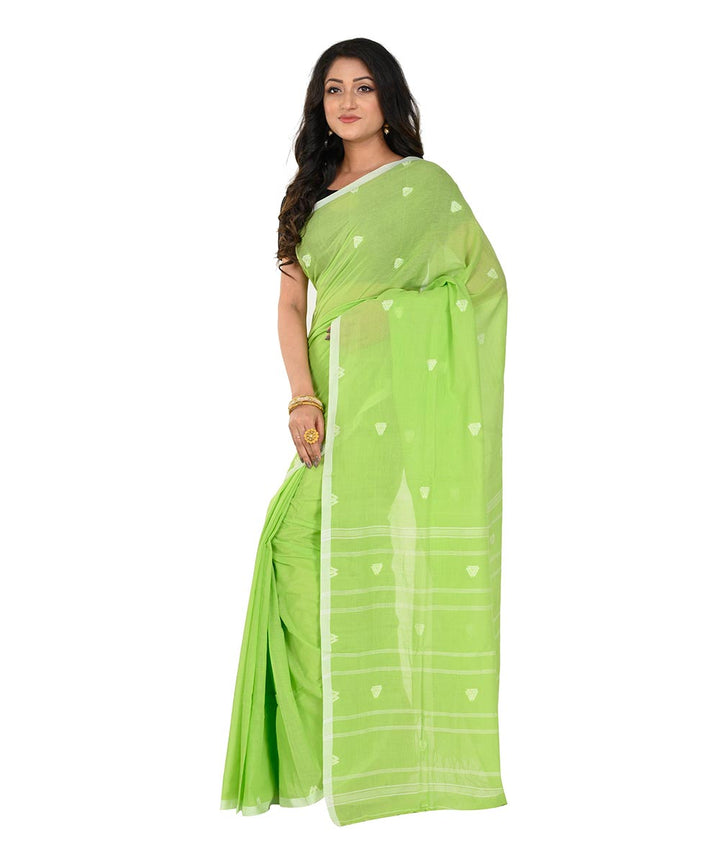 Lime green handwoven cotton tangail saree
