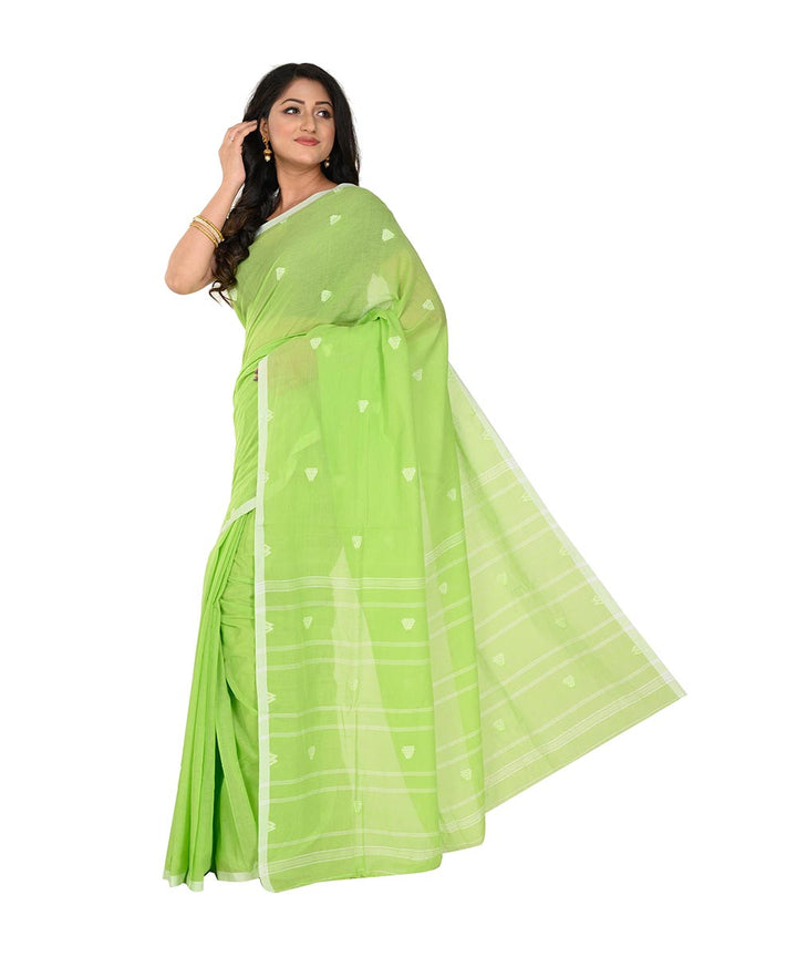 Lime green handwoven cotton tangail saree