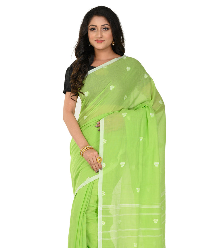 Lime green handwoven cotton tangail saree