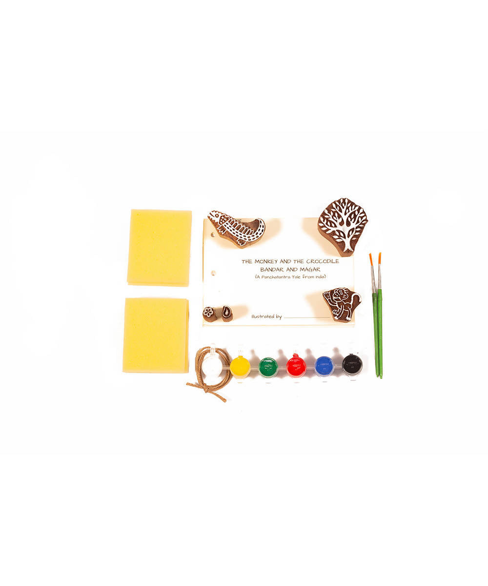 Wood Block Print DIY Craft Kit Panchatantra Book(Crocodile Monkey)