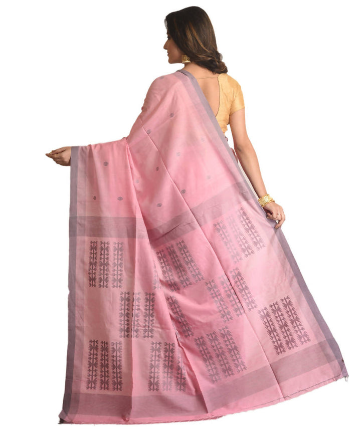 Resham shilpi bengal pink silk cotton handwoven jamdani saree