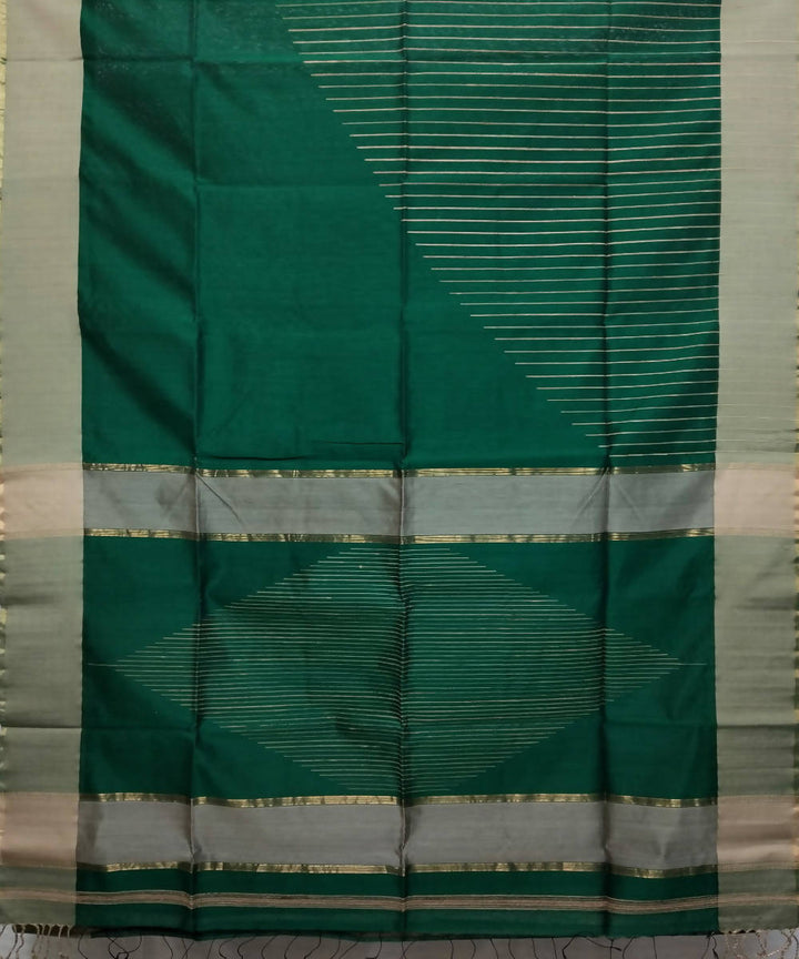 Dark green handloom silk cotton maheshwari saree