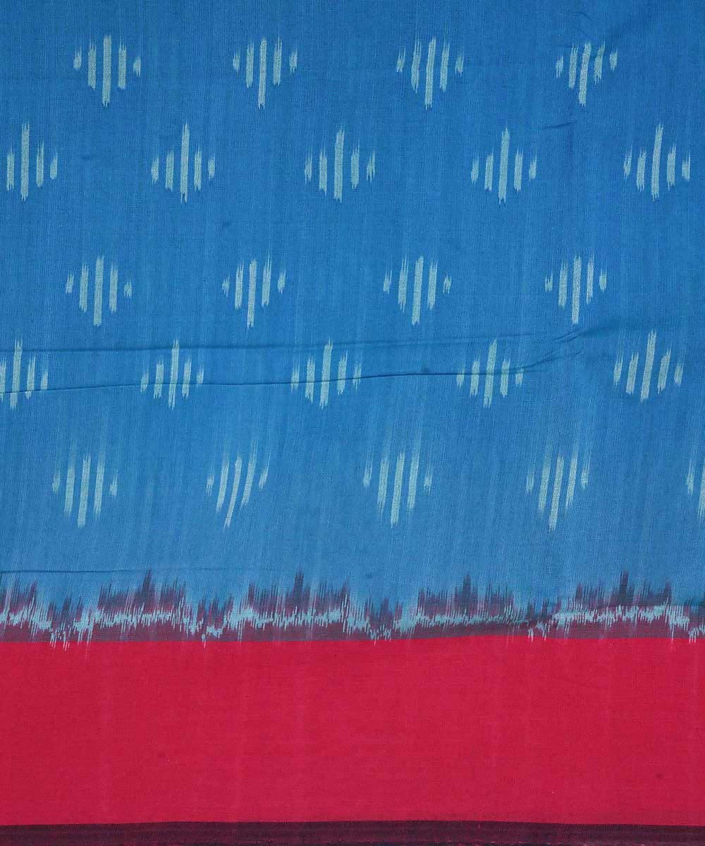 Sky blue and red cotton handloom ikat pochampally saree