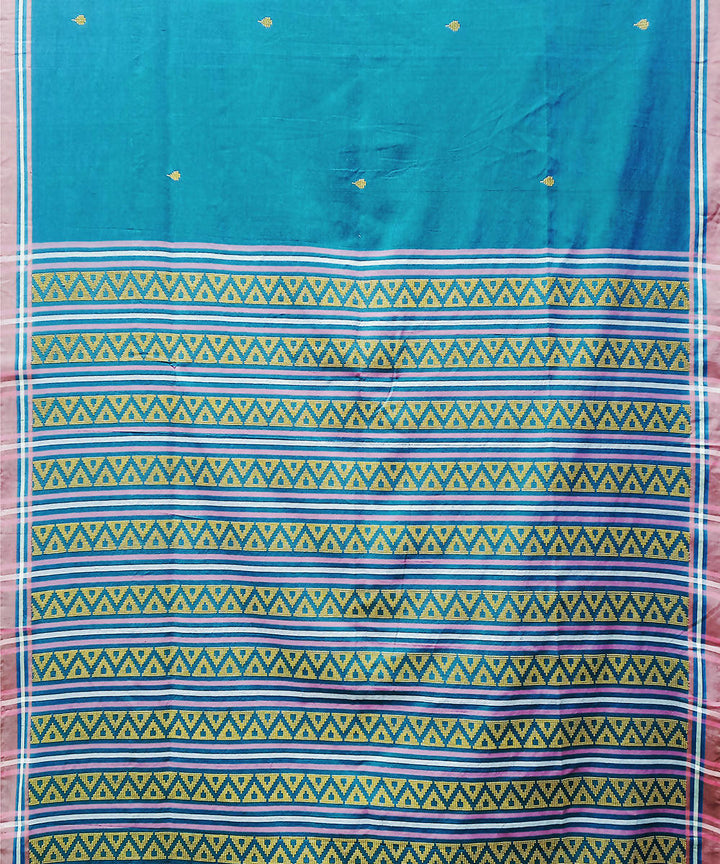 Turquoise handwoven extra weft cotton saree