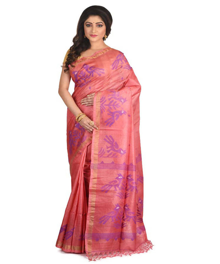Resham shilpi bengal lightpink tasar saree with handwoven jamdani work