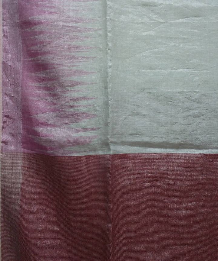 silver and pink handwoven Linen tissue Saree