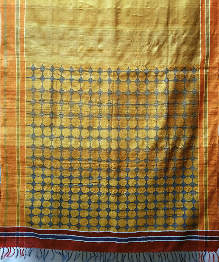 Yellow gold handwoven extra weft silk saree