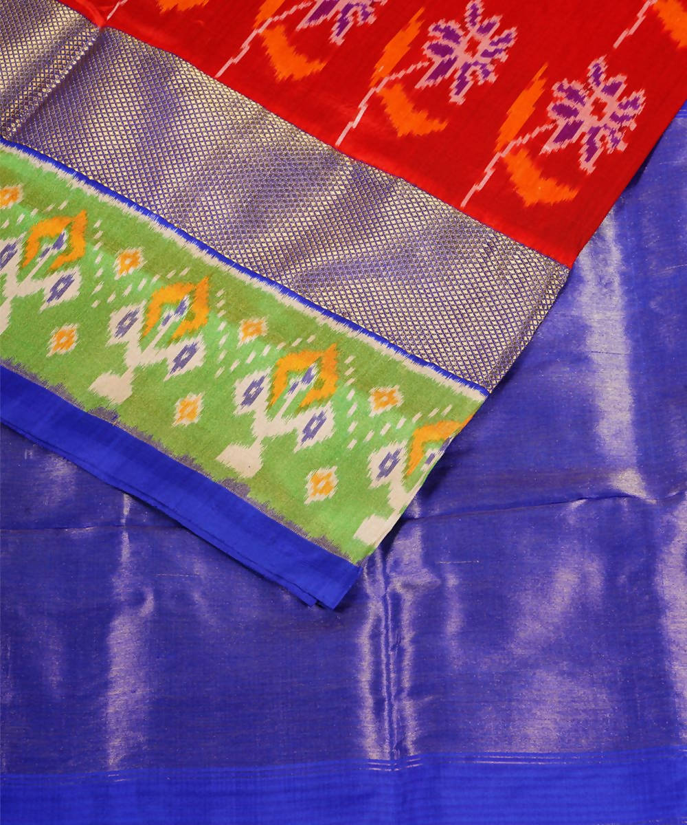 Red blue handloom silk pochampally saree