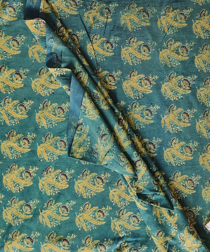 2.5m Green yellow natural dye handspun handwoven cotton ajrakh fabric