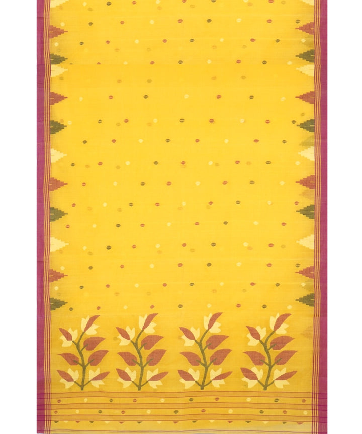 Tantuja yellow handloom cotton silk jamdani saree
